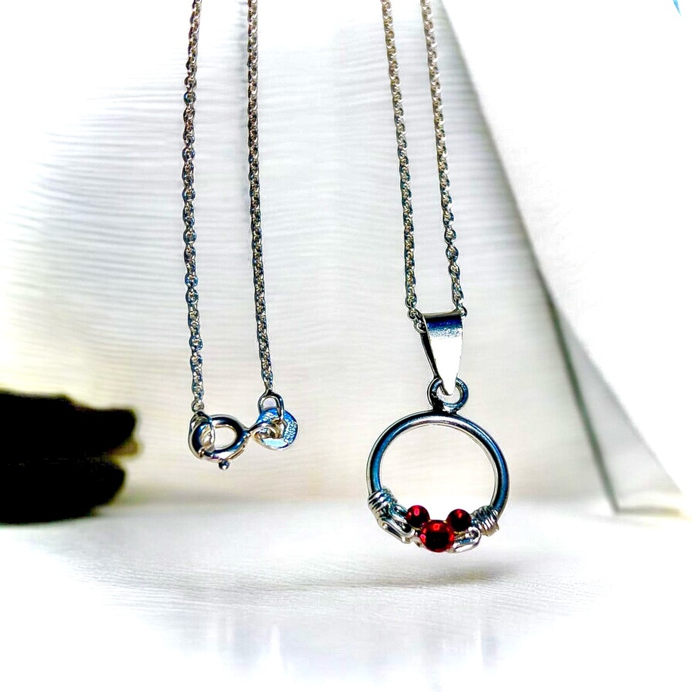 Mickey Mouse 925 Necklace With Ruby Red Austrian … - image 1